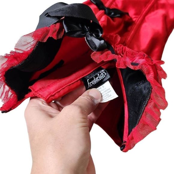 90s y2k Fredericks of hollywood red satin bow bustier corset top - Picture 3 of 4